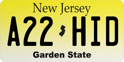 NJ license plate A22HID