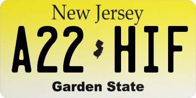NJ license plate A22HIF
