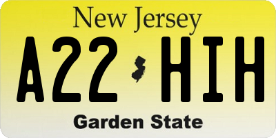 NJ license plate A22HIH