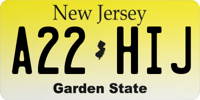 NJ license plate A22HIJ