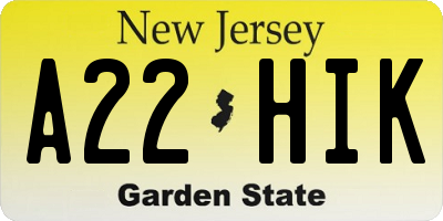 NJ license plate A22HIK