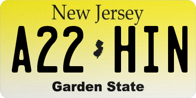 NJ license plate A22HIN