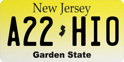 NJ license plate A22HIO