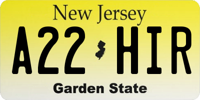 NJ license plate A22HIR
