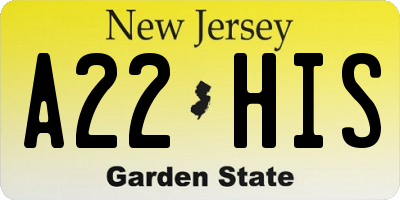 NJ license plate A22HIS