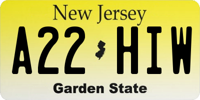 NJ license plate A22HIW
