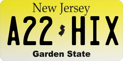 NJ license plate A22HIX
