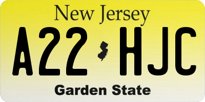 NJ license plate A22HJC