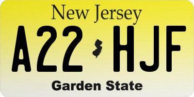 NJ license plate A22HJF