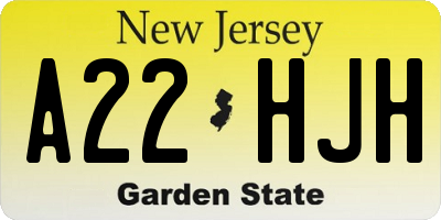 NJ license plate A22HJH