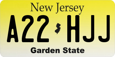 NJ license plate A22HJJ