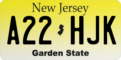 NJ license plate A22HJK