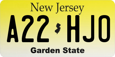 NJ license plate A22HJO