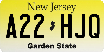 NJ license plate A22HJQ
