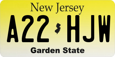 NJ license plate A22HJW