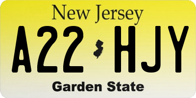 NJ license plate A22HJY