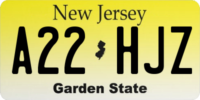 NJ license plate A22HJZ