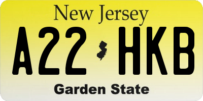 NJ license plate A22HKB