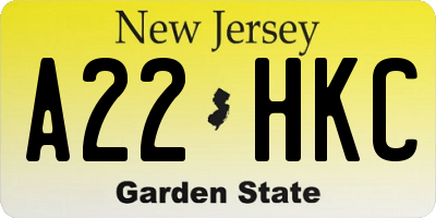 NJ license plate A22HKC