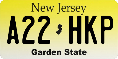 NJ license plate A22HKP