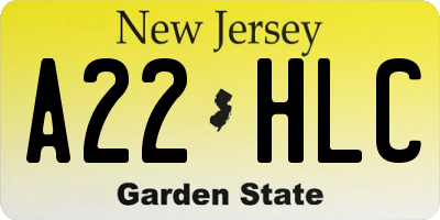 NJ license plate A22HLC