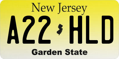 NJ license plate A22HLD