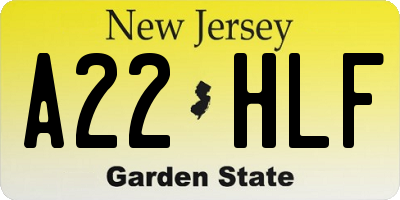 NJ license plate A22HLF