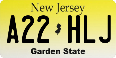 NJ license plate A22HLJ
