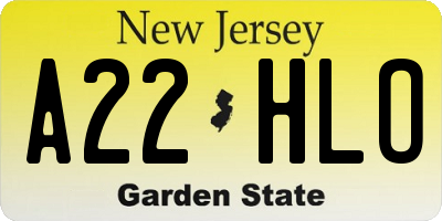 NJ license plate A22HLO