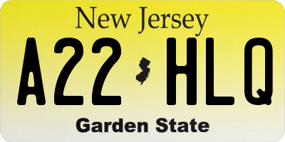 NJ license plate A22HLQ