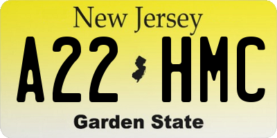 NJ license plate A22HMC