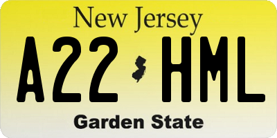 NJ license plate A22HML