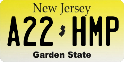 NJ license plate A22HMP