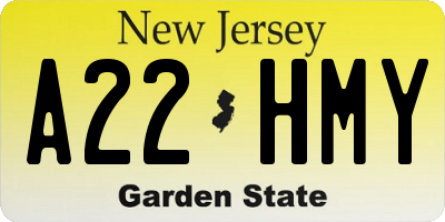 NJ license plate A22HMY