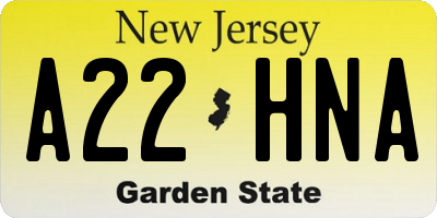 NJ license plate A22HNA