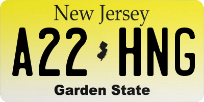 NJ license plate A22HNG
