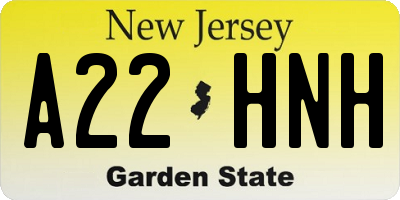 NJ license plate A22HNH