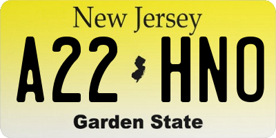 NJ license plate A22HNO