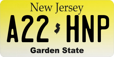NJ license plate A22HNP