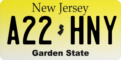 NJ license plate A22HNY