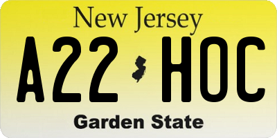 NJ license plate A22HOC