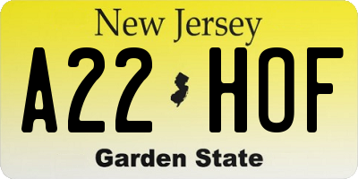 NJ license plate A22HOF