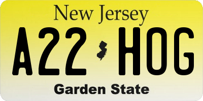 NJ license plate A22HOG
