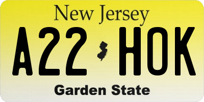 NJ license plate A22HOK