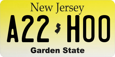 NJ license plate A22HOO