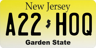 NJ license plate A22HOQ