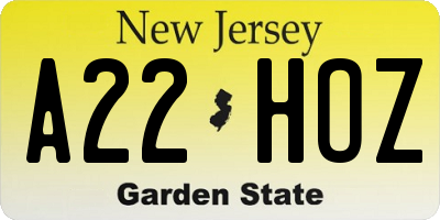 NJ license plate A22HOZ