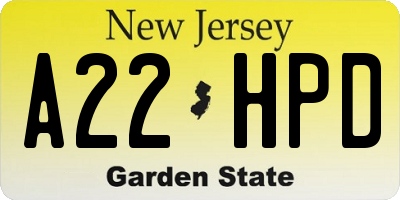 NJ license plate A22HPD