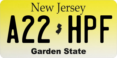 NJ license plate A22HPF