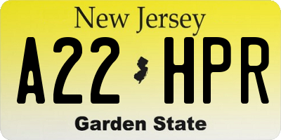 NJ license plate A22HPR